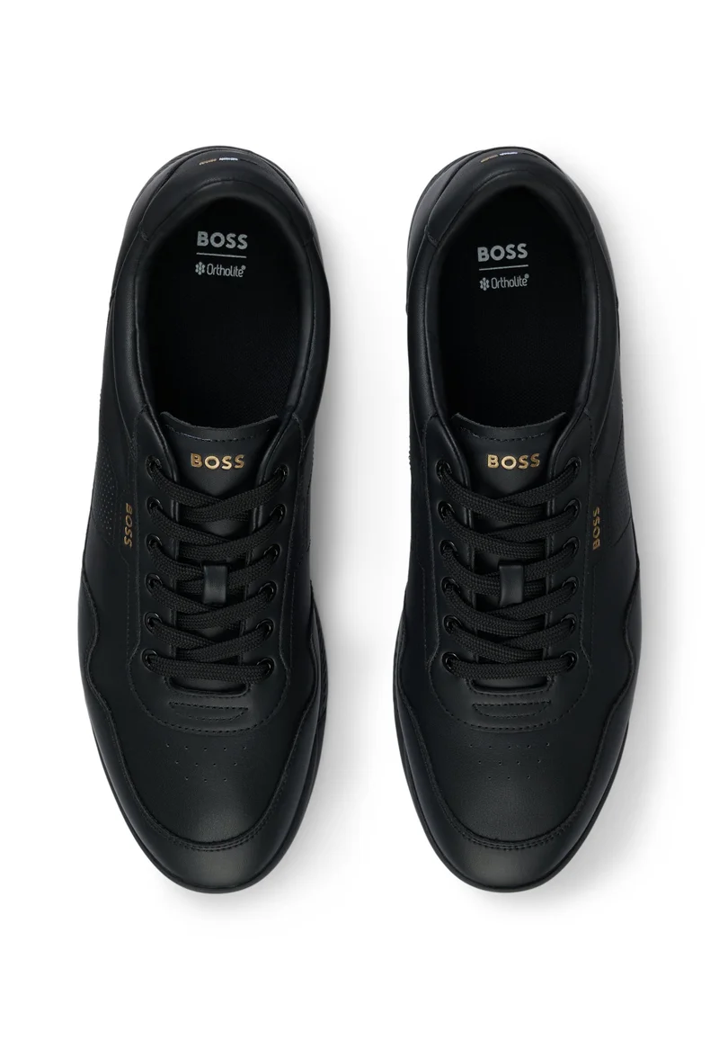 BOSS Leather trainers with gold-tone logo
