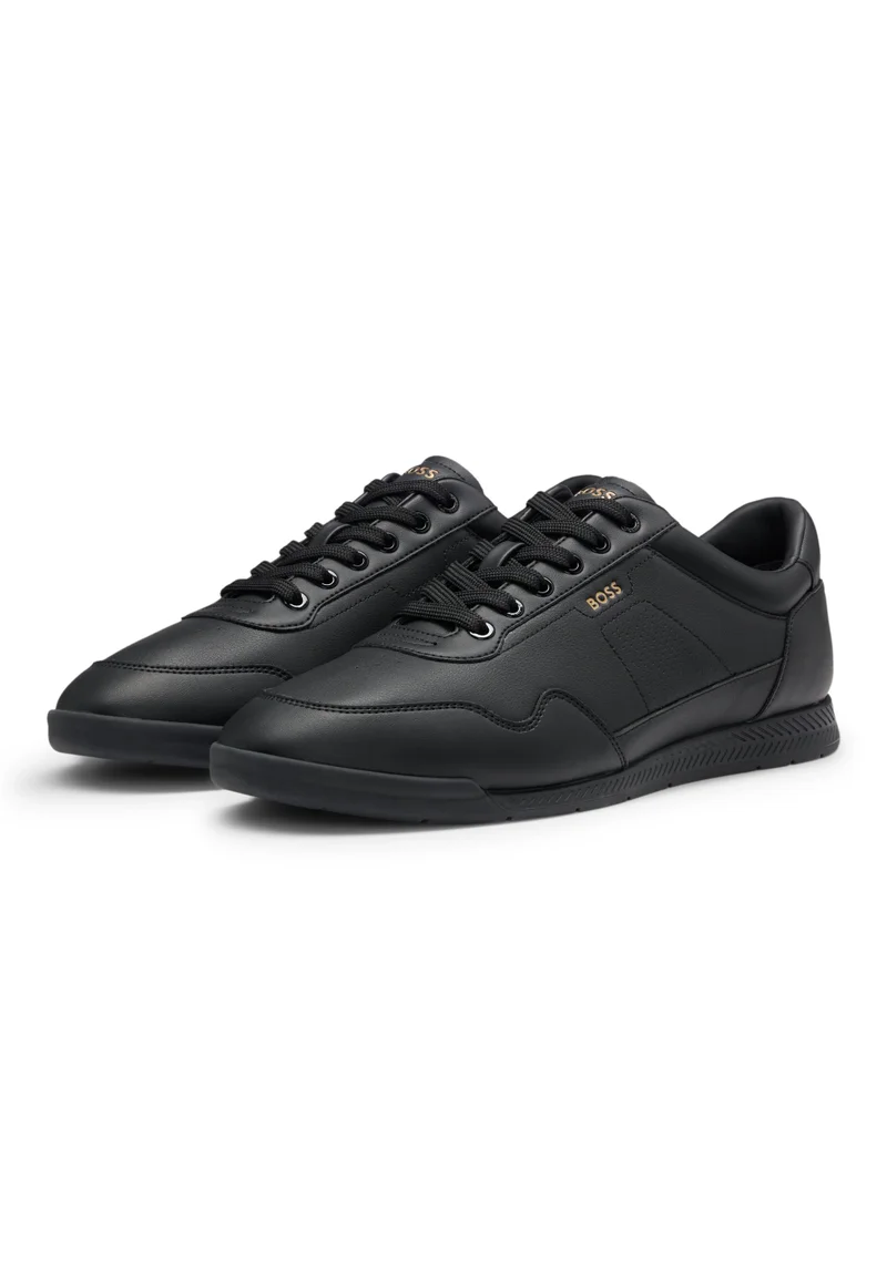 BOSS Nappa-leather trainers with gold-tone branding