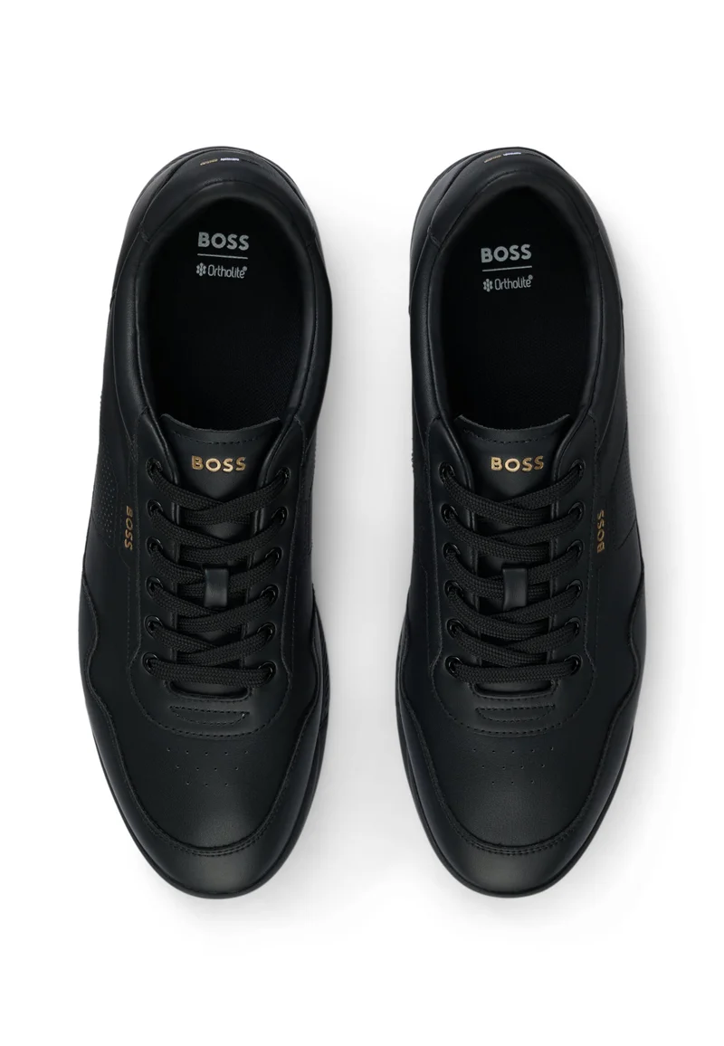 BOSS Nappa-leather trainers with gold-tone branding