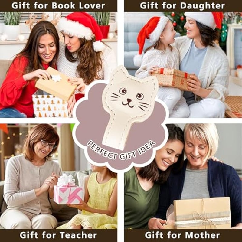 Zkptops Magnetic Leather Bookmarks Cute Cat Book Markers for Reading Women Men Strong Magnet Book Mark Clips  Mark Unique Book Accessories Gifts for Book Lovers Teachers Students Reader (Khaki) - Image 5
