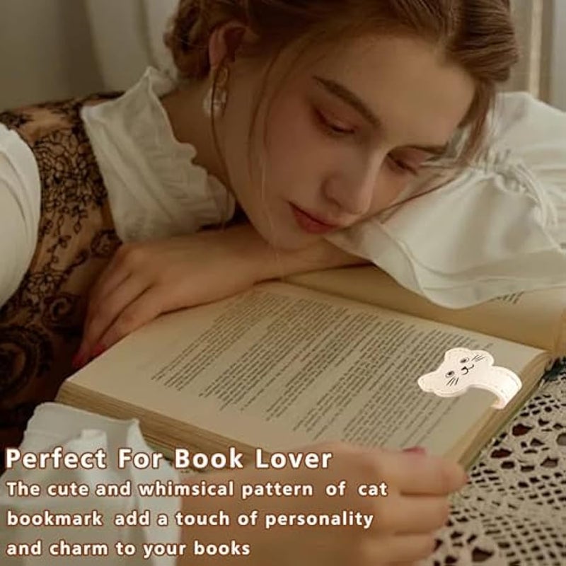 Zkptops Magnetic Leather Bookmarks Cute Cat Book Markers for Reading Women Men Strong Magnet Book Mark Clips  Mark Unique Book Accessories Gifts for Book Lovers Teachers Students Reader (Khaki) - Image 3