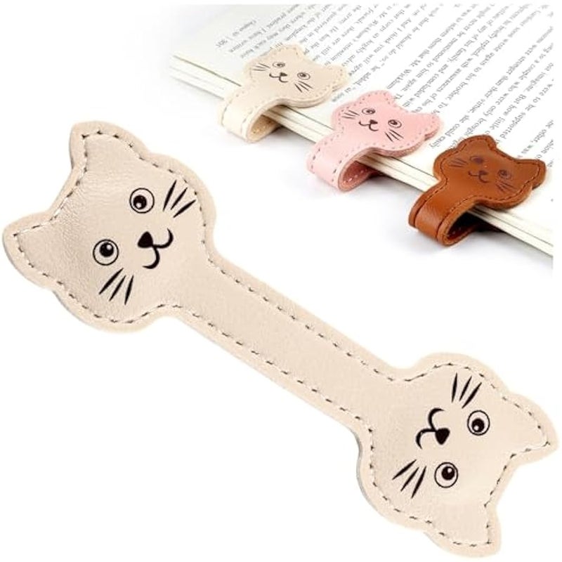 Zkptops Magnetic Leather Bookmarks Cute Cat Book Markers for Reading Women Men Strong Magnet Book Mark Clips  Mark Unique Book Accessories Gifts for Book Lovers Teachers Students Reader (Khaki) - Image 1