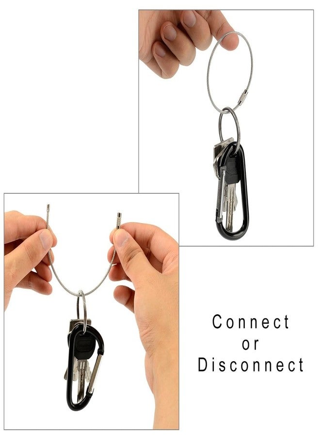EVALUEMART Pack of 2, 3" Aluminum D Ring Carabiners Clip | Spring Loaded Gate Small Keychain Clip Set | Outdoor Camping, Hiking, Fishing with 1" Keyring & Stainless Steel Wire Keychain Cable- Black - Image 4