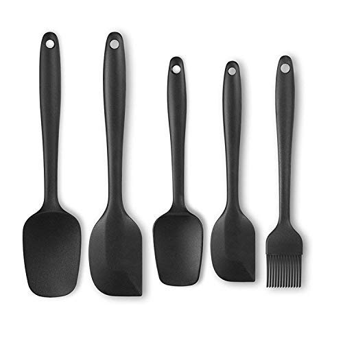 RABBONIX 5 Piece Kitchen Tool Silicone Spoonula, Spatula and Basting Brush, Heat Resistant and Non-Stick Cookware Cooking Utensil Set, Dishwasher Safe, Black - Image 1