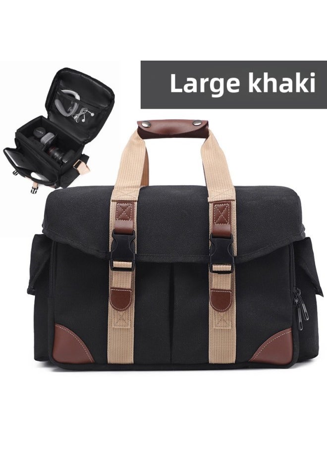 Generic Multifunctional Professional Canon SLR Camera Bag Shoulder Canvas Camera Bag D7200 Nikon SLR Set D7500-Color:Large Unlabeled (Khakis)  - Image 1