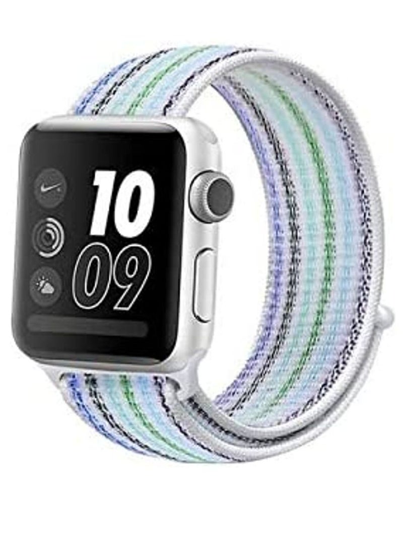 VITION Nylon Sport Band for Apple Watch 42mm/44mm/45mm Soft Replacement Strap for iWatch Series 7/ 6/ SE/ 5/4/3/2/1 (Green blue striped)  - Image 1