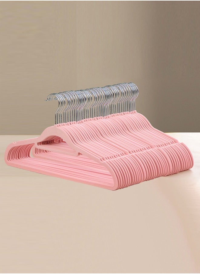 ZCM-HAPPY 50- Piece Anti Slip Velvet Cloth Hanger Set Pink  - Image 1