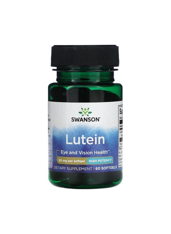 SWANSON Lutein, High Potency, 20 mg, 60 Softgels