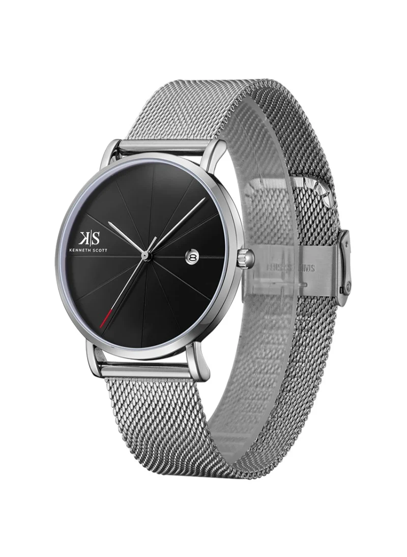 KENNETH SCOTT Kenneth Scott K22013-SMSB Men's Analog Display Watch & Stainless Steel Strap Silver