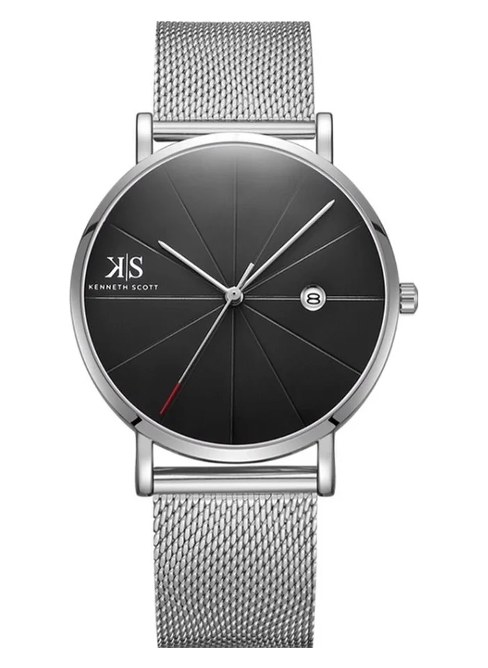 KENNETH SCOTT Kenneth Scott K22013-SMSB Men's Analog Display Watch & Stainless Steel Strap Silver