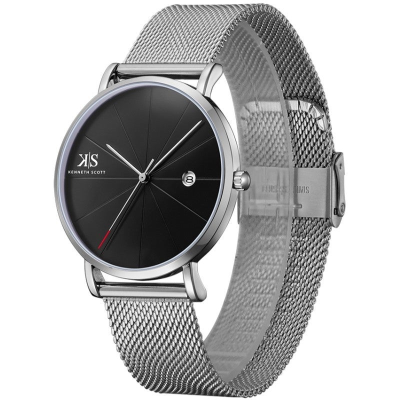 كينيث سكوت ساعة كينيث سكوت رجالي بعرض تناظري وسوار ستانلس ستيل فضي - Image 3