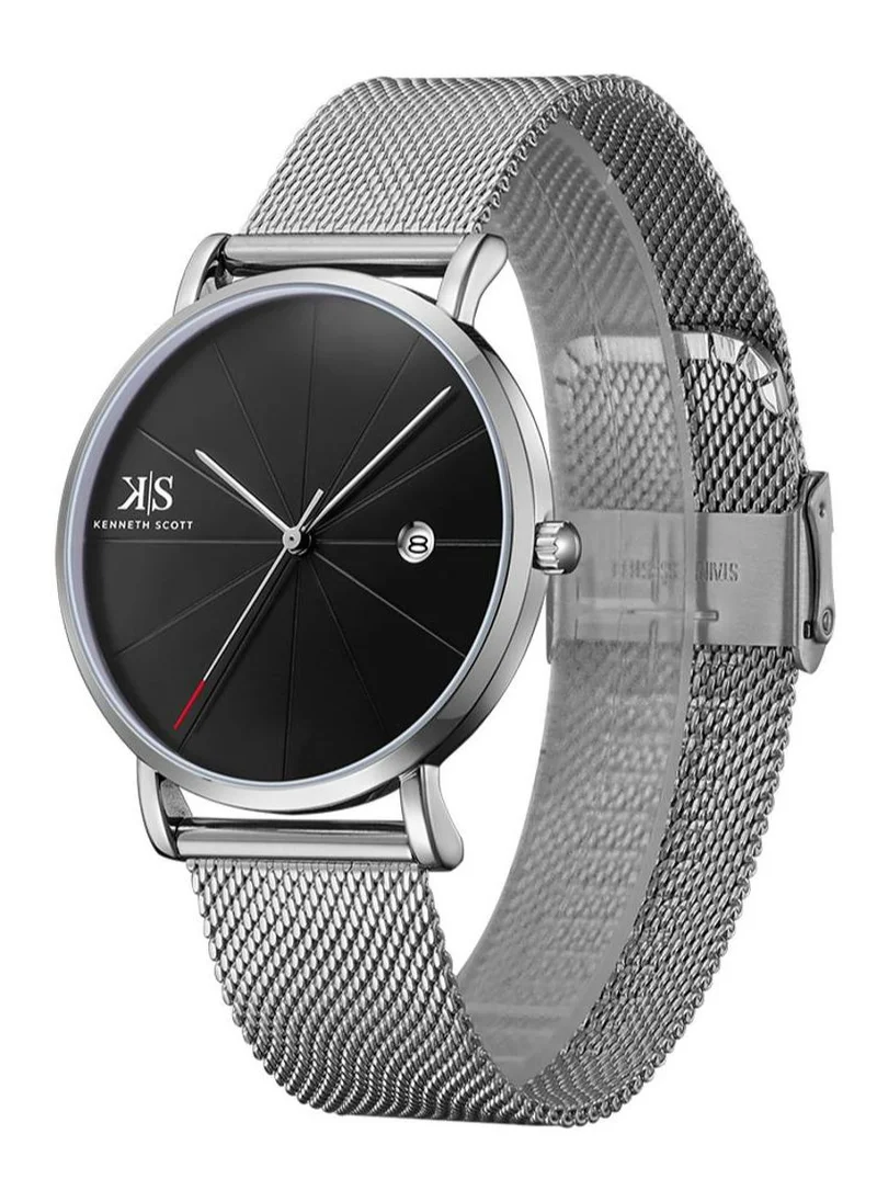 كينيث سكوت Kenneth Scott K22013-SMSB Men's Analog Display Watch & Stainless Steel Strap Silver