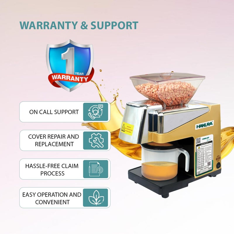 HAKURA HAKURA H2O2B Comfort Oil Extractor Oil Maker Press Machine For Home Gold Silver 560 Watts  - Image 5