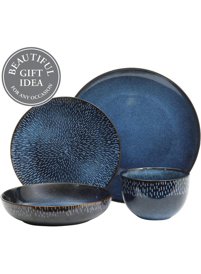 Gibson Elite Matisse 16 Piece Double Bowl Dinnerware Set Cobalt Blue Service for 4 16pcs - Image 4