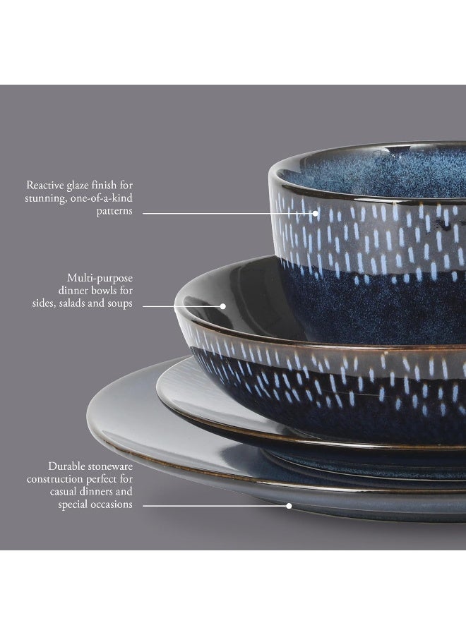 Gibson Elite Matisse 16 Piece Double Bowl Dinnerware Set Cobalt Blue Service for 4 16pcs - Image 3