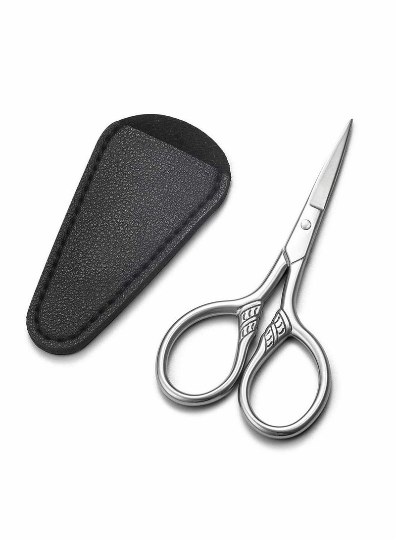 Y&D Small Precision Scissors, 3.5inch Stainless Steel Multi-Purpose Vintage Beauty Grooming Kit for Facial Hair, Eyebrow, Eyelash, Beard, Moustache with PU Sheath  - Image 1