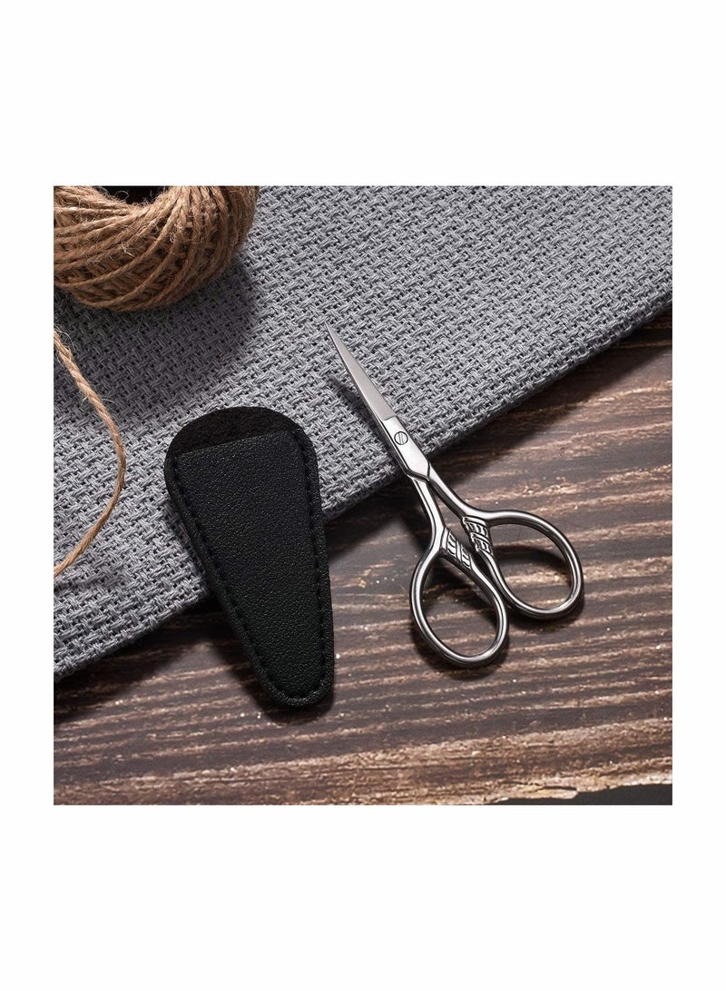 Y&D Small Precision Scissors, 3.5inch Stainless Steel Multi-Purpose Vintage Beauty Grooming Kit for Facial Hair, Eyebrow, Eyelash, Beard, Moustache with PU Sheath  - Image 4