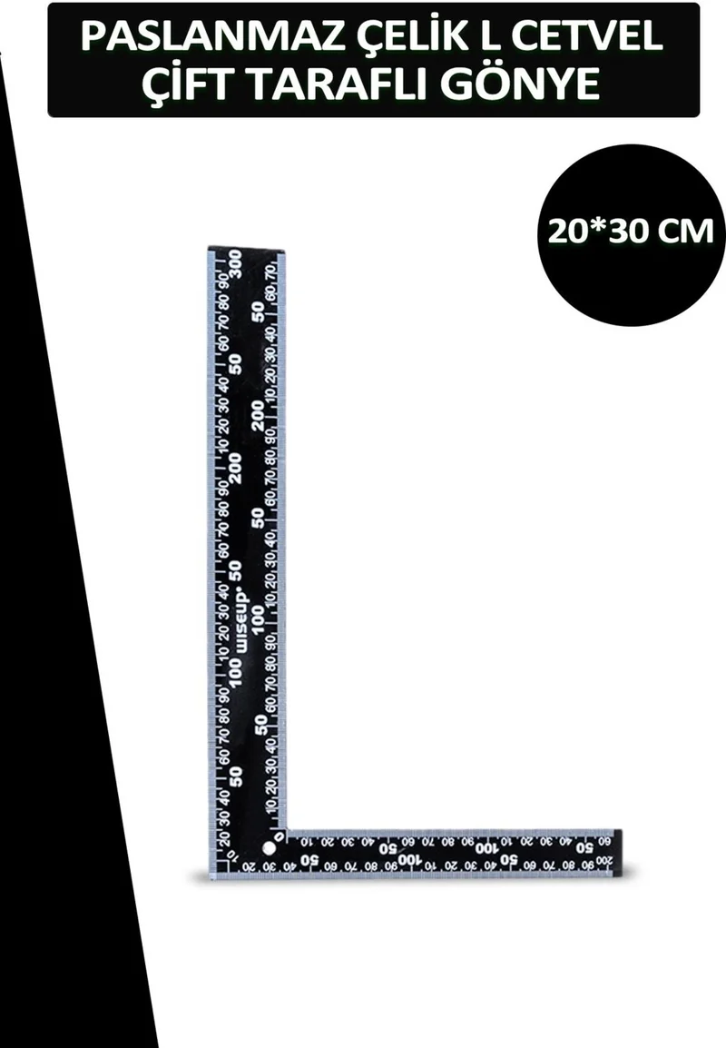 Dopar Stainless Steel L Ruler Metal Double Sided Square Square 20*30 cm