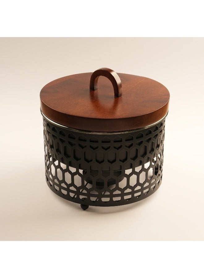 La Mesa Stainless Steel Food Warmer 5L With Wooden Lid, Black - Image 1