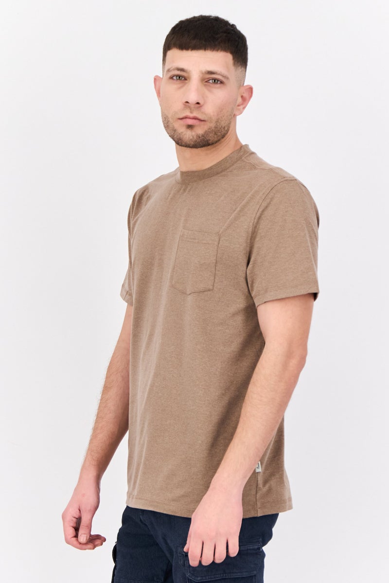 Beause Men Crew Neck Short Sleeevs Plain T-Shirt, Light Brown  - Image 2