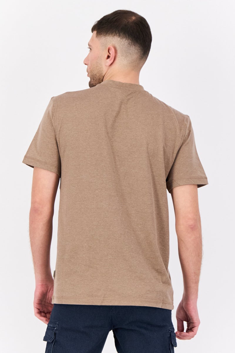 Beause Men Crew Neck Short Sleeevs Plain T-Shirt, Light Brown  - Image 3