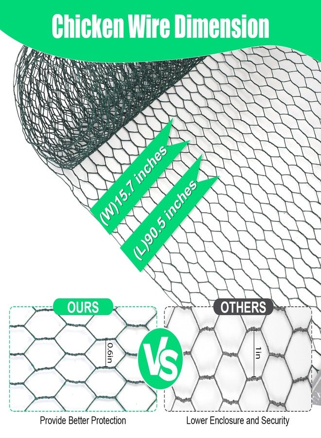 HANWRAPS Chicken Wire, 15.7 x 90.5 Inches, Green, Hexagonal Mesh, Galvanized Metal Poultry Wire Netting for Crafts, Poultry, Garden - Image 2