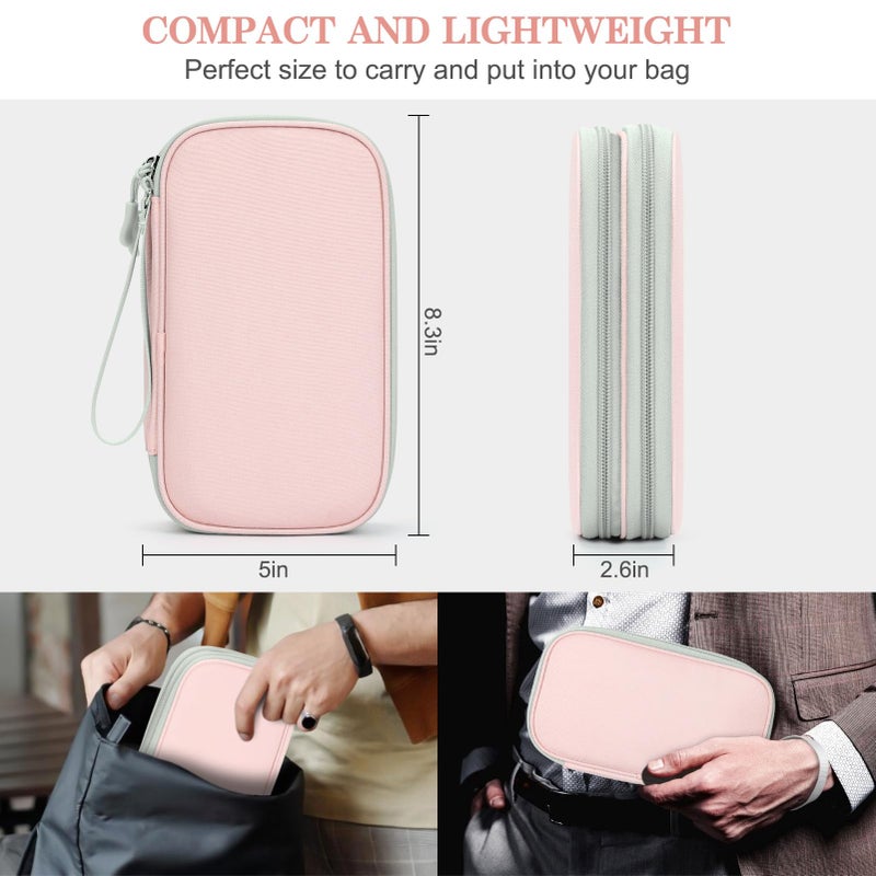 FYY Electronic Organizer, Travel Cable Organizer Bag Pouch Electronic Accessories Carry Case Portable Waterproof Double Layers Storage Bag for Cable, Cord, Phone, Earphone, Medium Size, Light Pink - Image 2