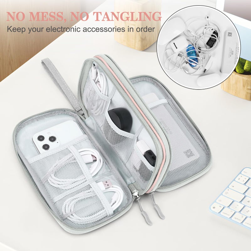 FYY Electronic Organizer, Travel Cable Organizer Bag Pouch Electronic Accessories Carry Case Portable Waterproof Double Layers Storage Bag for Cable, Cord, Phone, Earphone, Medium Size, Light Pink - Image 5