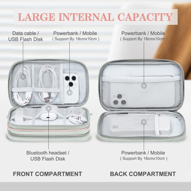 FYY Electronic Organizer, Travel Cable Organizer Bag Pouch Electronic Accessories Carry Case Portable Waterproof Double Layers Storage Bag for Cable, Cord, Phone, Earphone, Medium Size, Light Pink - Image 3