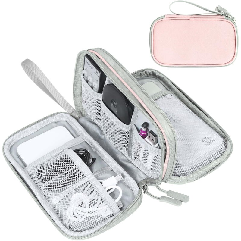FYY Electronic Organizer, Travel Cable Organizer Bag Pouch Electronic Accessories Carry Case Portable Waterproof Double Layers Storage Bag for Cable, Cord, Phone, Earphone, Medium Size, Light Pink - Image 1