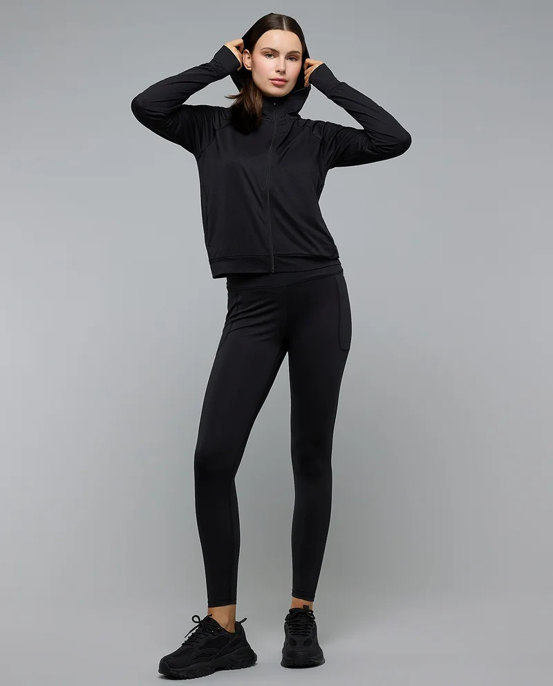 R&B Solid Hooded Active Jacket with Zipper Closure