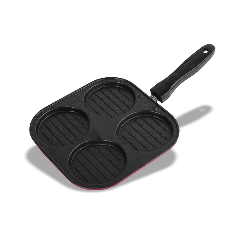 IDEAL PRIME Durable Aluminum Non Stick 4 Cavity Pan Cake Pan with Long Handle Rust Proof Mini Uttapam Pan Multi-Mini Snack Maker Pancake Maker Grill Pan Cookware Pack of 1 - Image 1