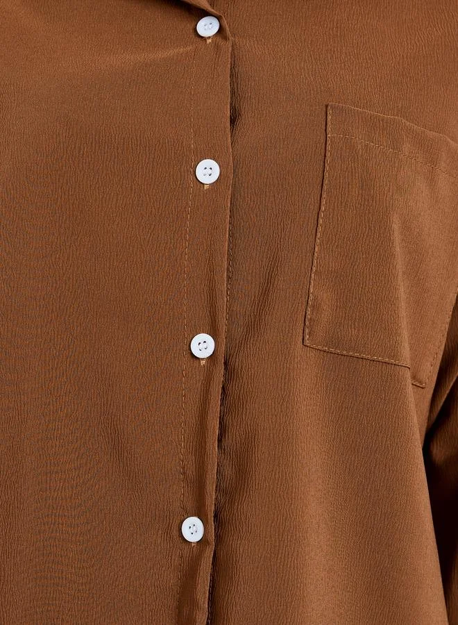 Amirah Brown Brown Solid Shirt and Trousers Set for Women | Best Price UAE