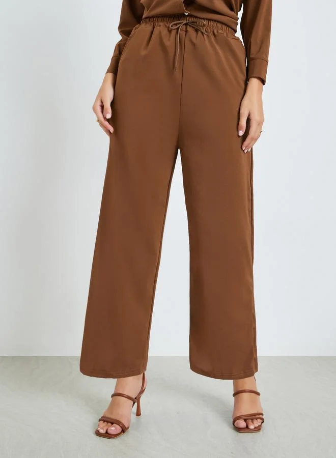 Amirah Brown Brown Solid Shirt and Trousers Set for Women | Best Price UAE