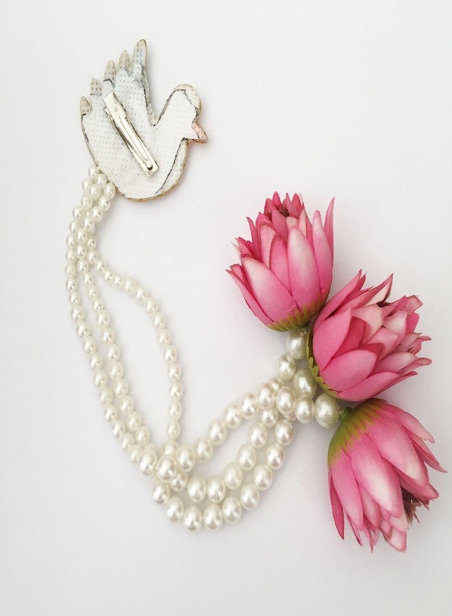 Swan Hair Clips for Kids and Girls with Pearls Chains and Lotus Flowers Extensions (Pack of 1) Wedding Party Fancy Bridal Hair Accessories Latest Center Clips Side Pins Back Clips Hair Styling Accessories for Children - Image 5