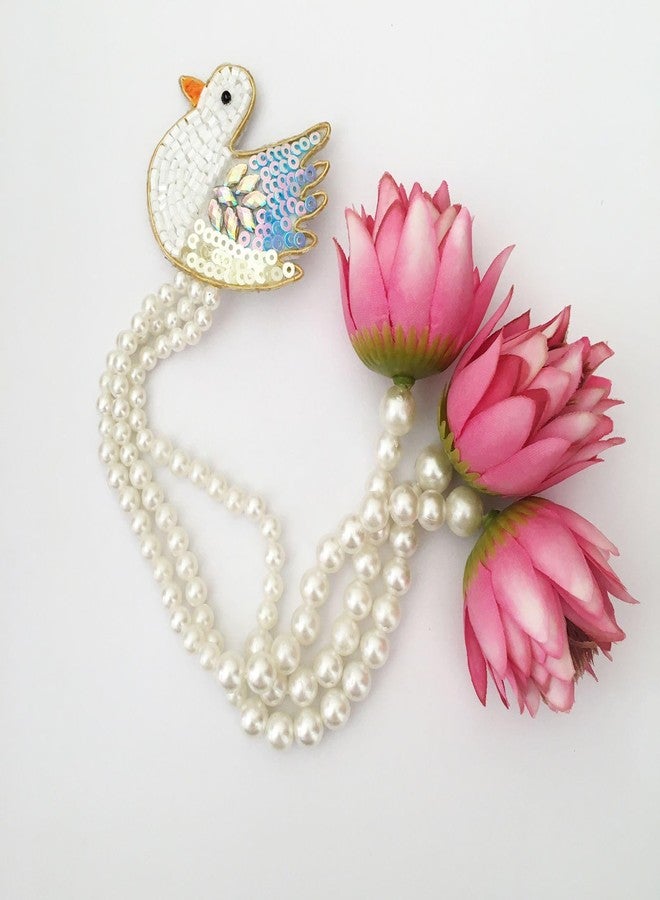 Swan Hair Clips for Kids and Girls with Pearls Chains and Lotus Flowers Extensions (Pack of 1) Wedding Party Fancy Bridal Hair Accessories Latest Center Clips Side Pins Back Clips Hair Styling Accessories for Children - Image 4