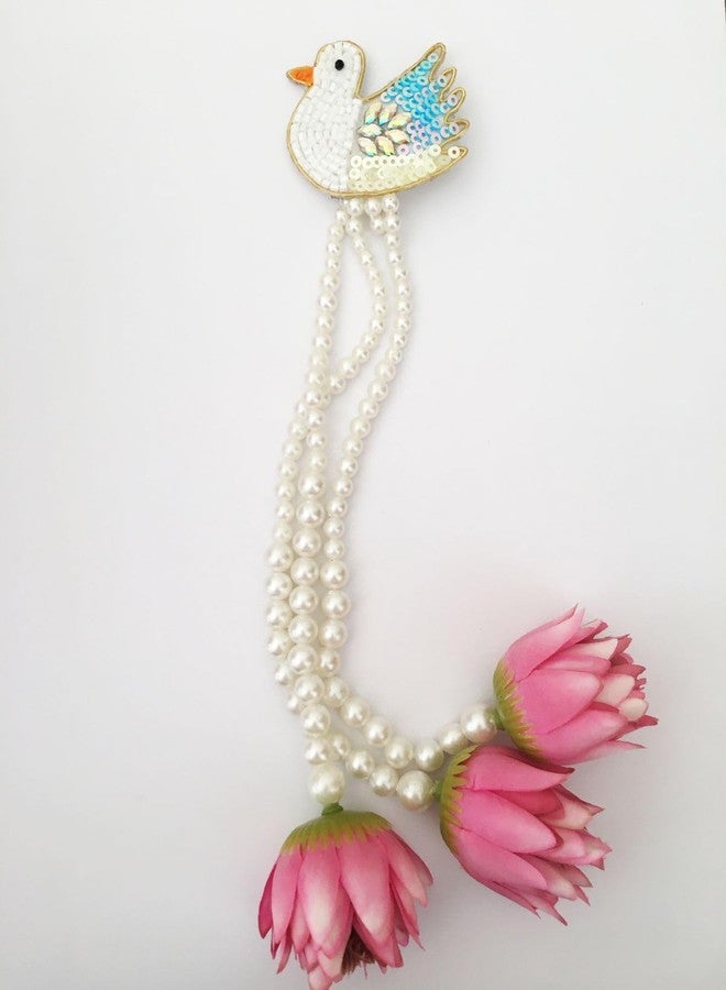 Swan Hair Clips for Kids and Girls with Pearls Chains and Lotus Flowers Extensions (Pack of 1) Wedding Party Fancy Bridal Hair Accessories Latest Center Clips Side Pins Back Clips Hair Styling Accessories for Children - Image 1