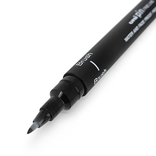 Uni Pin Fineliner Drawing Pen - Black - Brush Nib - Pack of 3 - Image 3