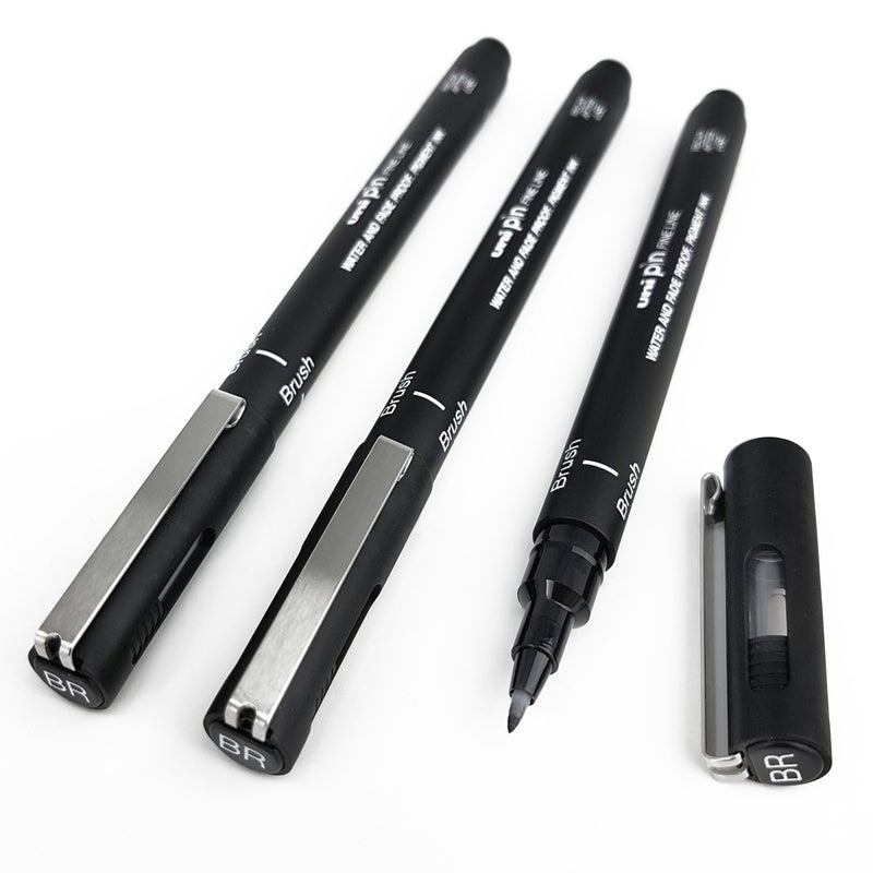 Uni Pin Fineliner Drawing Pen - Black - Brush Nib - Pack of 3 - Image 4