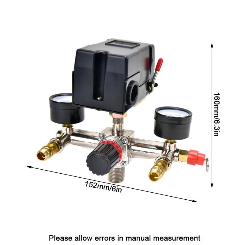 Horizontal Pressure Switch Manifold with Gauge Air Compressor Regulator Easy Install Control Valve - Image 3