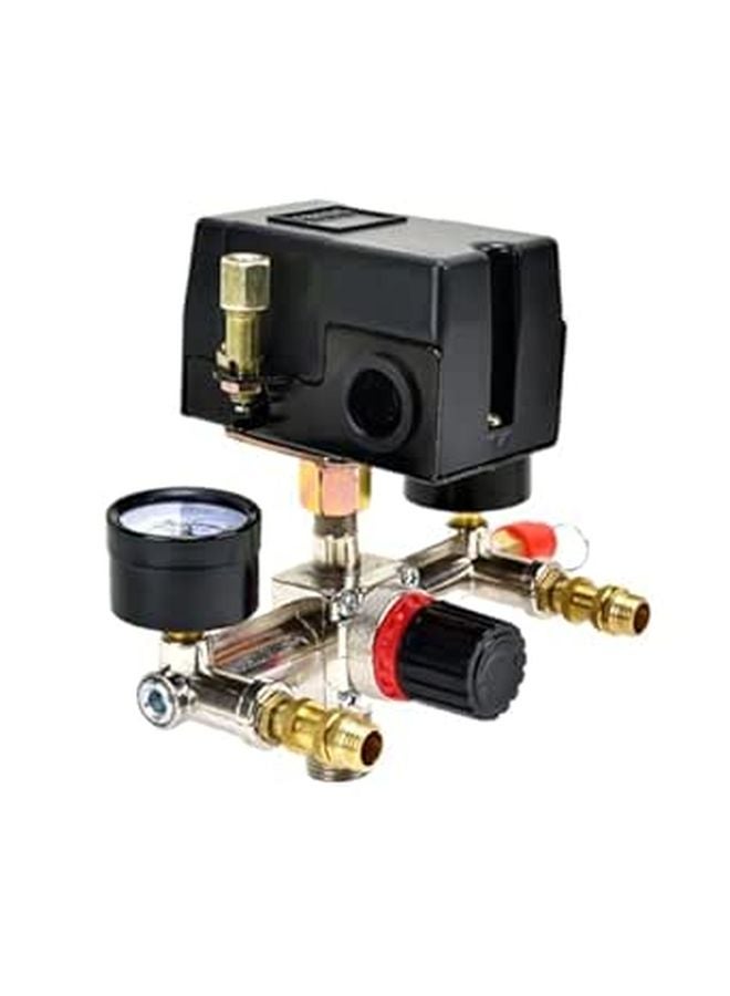 Horizontal Pressure Switch Manifold with Gauge Air Compressor Regulator Easy Install Control Valve - Image 1