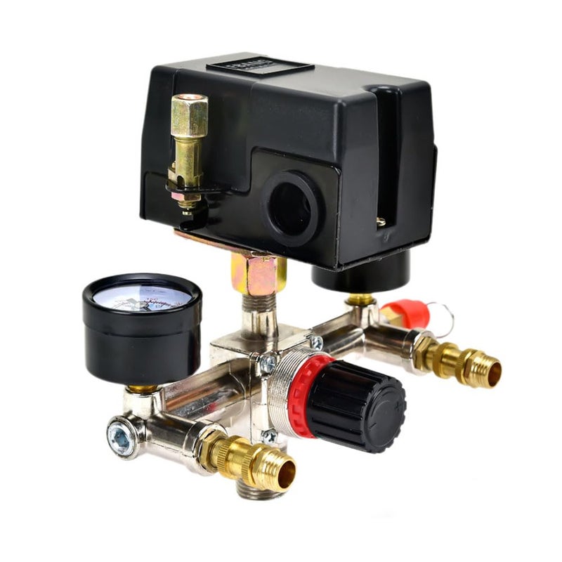 Horizontal Pressure Switch Manifold with Gauge Air Compressor Regulator Easy Install Control Valve - Image 2