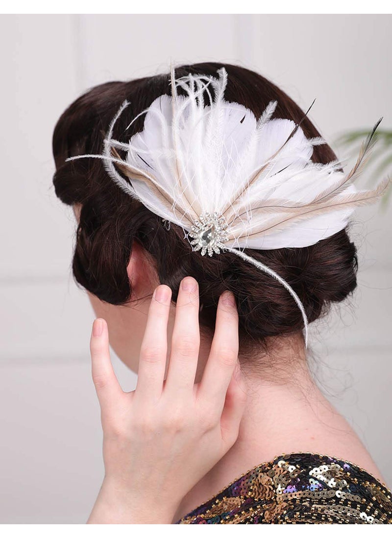 Aimimier - Aimimier 1920s Headpiece Flapper White Feather Hair Clip Crystal Roaring 20s Prom Party Festival Hair Accessories for Women - Image 1