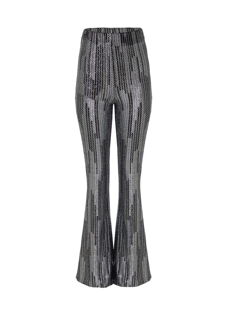 Nocturne Printed Sequined Bell-bottom Trousers