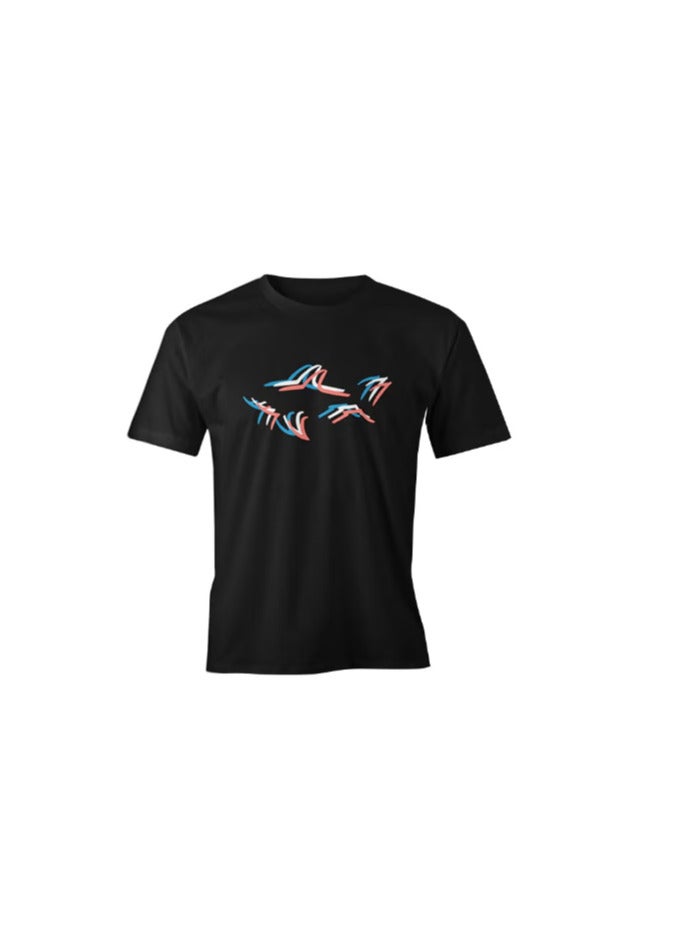 Atiq Coloured Sharks Short Sleeve T-Shirt Black - Image 1