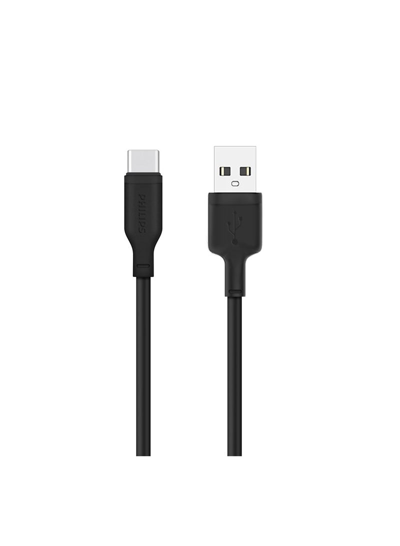 Philips USB-C To USB-A 2.0 Fast Charging Cable, Compatible With iPhone 15, iPad, Samsung Galaxy, Tablets, Laptops,1.2M Black Black - Image 1