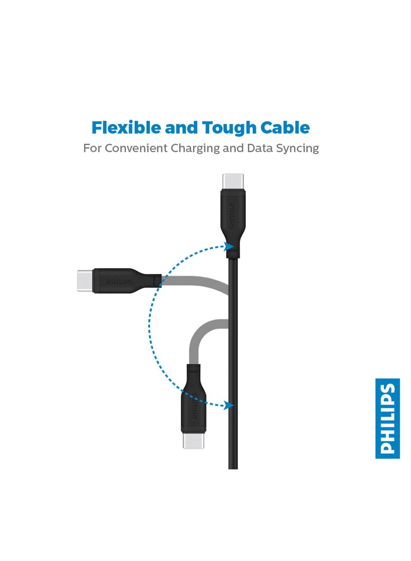 Philips USB-C To USB-A 2.0 Fast Charging Cable, Compatible With iPhone 15, iPad, Samsung Galaxy, Tablets, Laptops,1.2M Black Black - Image 3