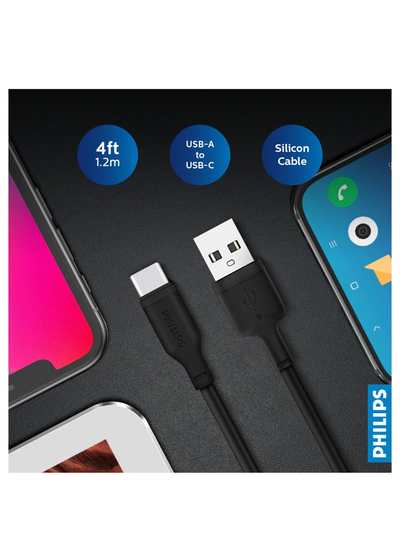 Philips USB-C To USB-A 2.0 Fast Charging Cable, Compatible With iPhone 15, iPad, Samsung Galaxy, Tablets, Laptops,1.2M Black Black - Image 2