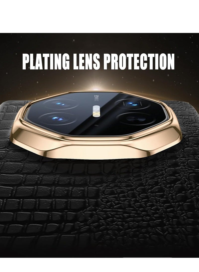 Genuine Leather Case for Huawei Mate XT, Luxury Electroplated Crocodile Pattern Flip Cover Smart Viewing Window All-Inclusive Phone Case,Black - Image 3