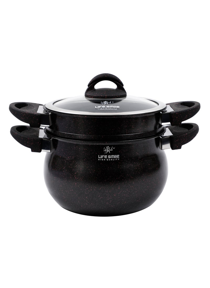 Life Smile - 28cm (12 Litre) Multipurpose Stock Pot and Steamer Pot Set - Induction Couscoussier with PFOA-free Aluminum Non Stick 2-tier Cooking Pot with Lid for Soups,Seafood,Vegetables,Stews and Pasta - Image 1